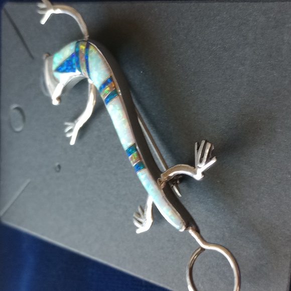 Lizard Inlayed Brooche Stamped Sterling With Lizard Marking - Picture 10 of 13